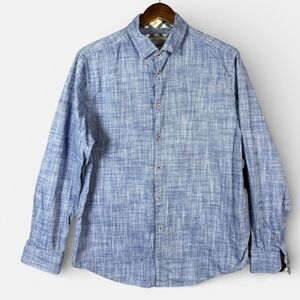 Tom Baine Button Down Shirt Mens 2XL Blue Textured Long Sleeve Plaid Trim‎